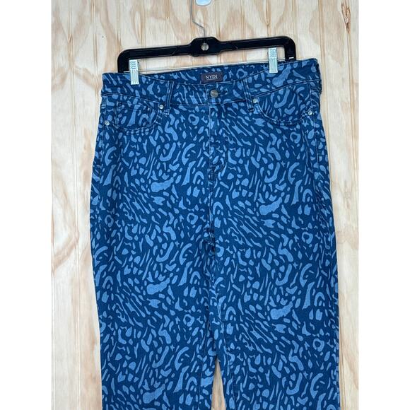 NYDJ 14 Blue Animal Print Maryland Straight Jeans Lift Tuck Technology - Picture 4 of 9